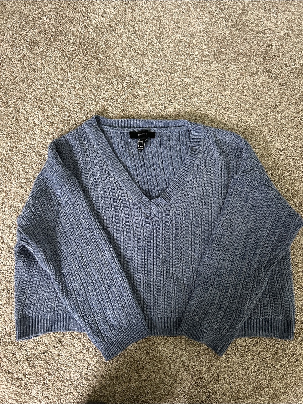 Forever 21 Light Blue Ribbed V-Neck Sweater